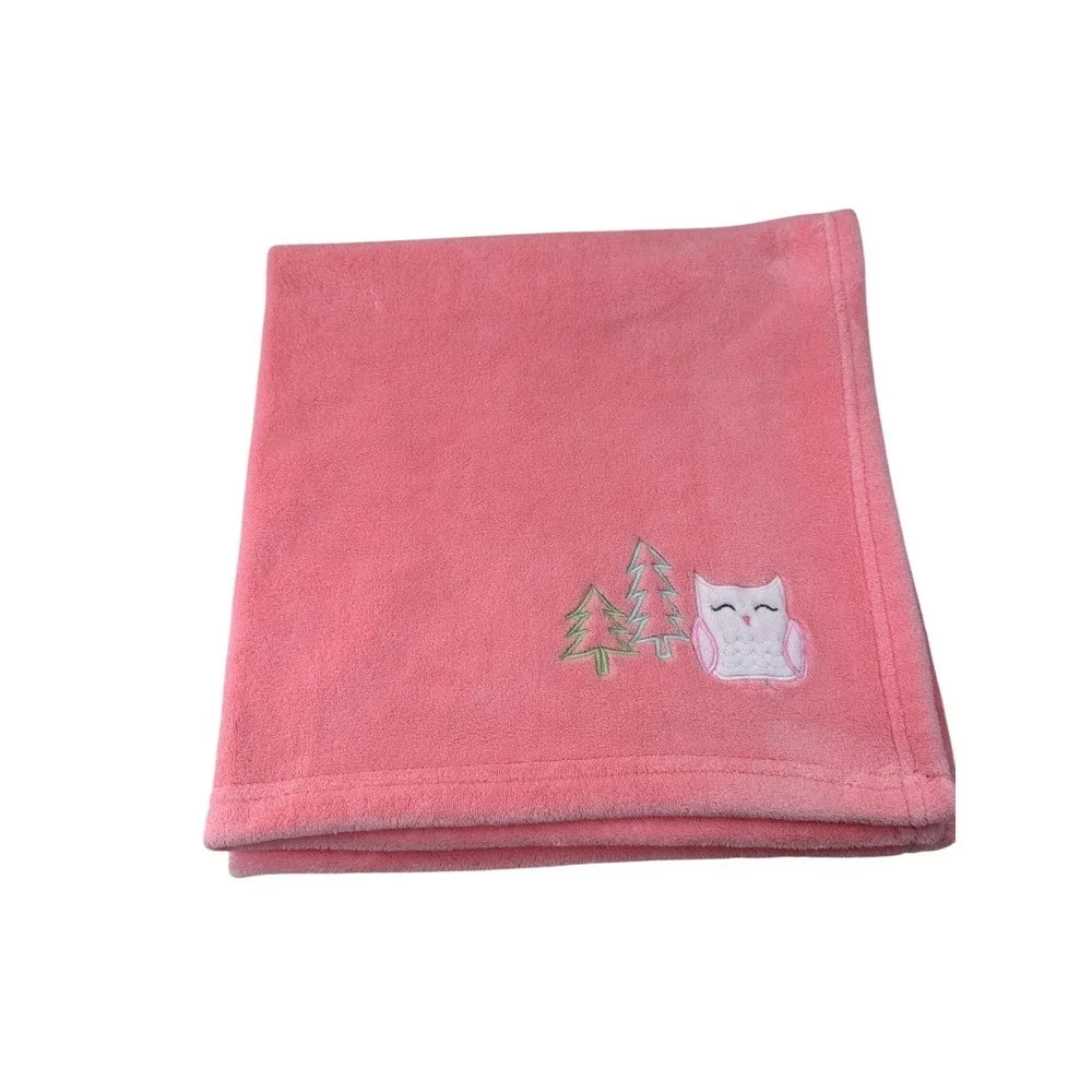 Cloud Island Baby Blanket Owl Pine Trees Coral Pink Plush Fleece Lovey 30x30 Toy